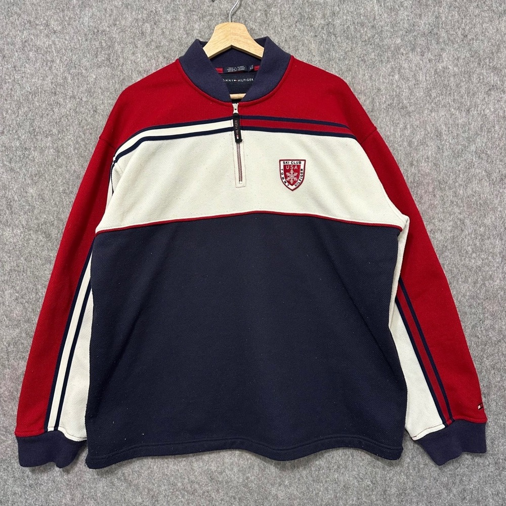 Vintage Tommy Hilfiger Ski Club USA Quarter Zip Pullover Sweatshirt Mens XL